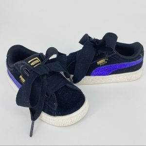 Puma Black And Baja Blue Suede Heart Sneakers